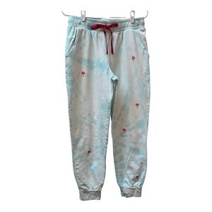 Bed Head Pajamas Blue Tie Dye With Pink Palm Trees  Preppy Beach Joggers Size M